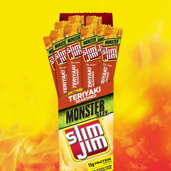 Slim Jim Monster Smoked Meat Stick, Teriyaki Seasoned, Packed with Protein, 1.94-oz. Stick 18-Count Online now