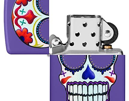 Zippo Purple Matte Sugar Skull Pocket Lighter - Day of the Dead Inspired For Discount