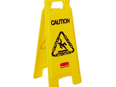 Rubbermaid Commercial 26 Inch Multilingual  Caution  Sign, 2-Sided, Yellow (FG611200YEL) Online