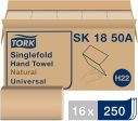 Tork Singlefold Paper Hand Towel Natural H22, Universal, 100% Recycled Fibers, 16 x 250 Sheets, SK1850A Supply