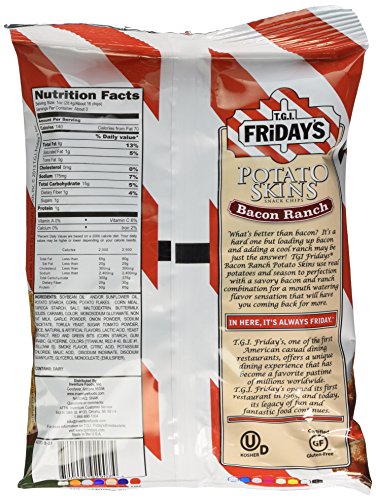 TGI Fridays Bacon Ranch Potato Skin Chips, 3 oz Bags - Crispy, Savory Snack - Perfect for Parties or Snacking - (Pack of 6) on Sale