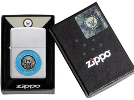 Zippo United States Navy Emblem Satin Chrome Pocket Lighter - Nautical Honor Sale