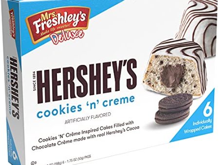 Mrs. Freshley s Deluxe Hershey s Cookies  N  Creme Cakes, 10.5oz, White 6 Count Per Box For Sale