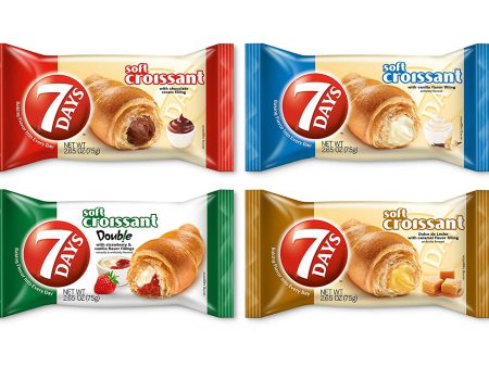 7Days Soft Croissant Variety Pack of 24 | 6 Chocolate, 6 Vanilla, 6 Strawberry Vanilla, 6 Caramel (Pack of 24) Cheap