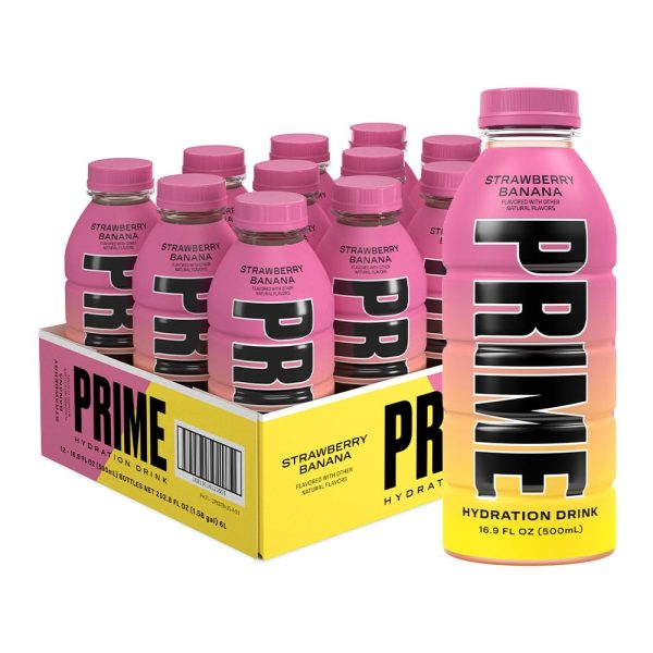 PRIME Hydration Strawberry Banana | Sports Drinks | Electrolyte Enhanced for Ultimate Hydration | 250mg BCAAs | B Vitamins | Antioxidants | 1g Of Sugar | 16.9 Fluid Ounce | 12 Pack For Cheap