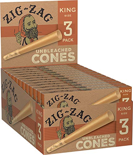 Zig-Zag Cones Unbleached Natural Fiber Pre Rolled Rolling Paper King Size (24 Box Carton) 72 Total Cones? Cheap