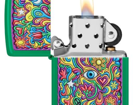 Zippo Trippy Design Grass Green Matte Pocket Lighter Online Hot Sale