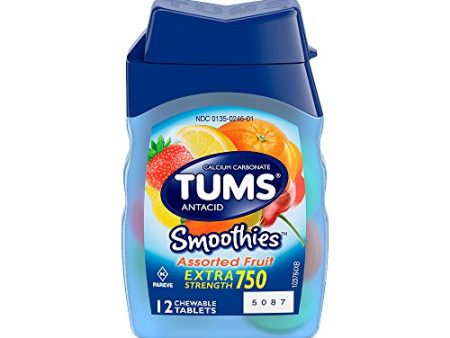 TUMS Smoothies Extra Strength Assorted Fruit Antacid Chewable Tablets 12 Count Discount