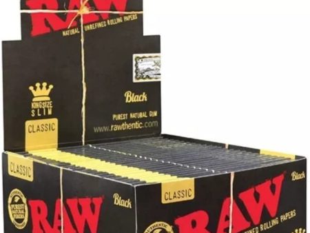 RAW 18236 Black King Size Slim Classic Ultra Thin 50 Booklets of 32 Sheets Paper on Sale