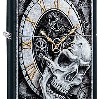 Zippo Skull Clock Design Black Matte Pocket Lighter Supply