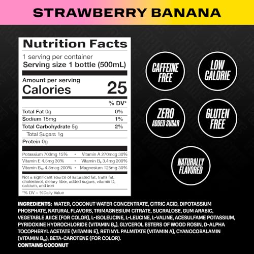 PRIME Hydration Strawberry Banana | Sports Drinks | Electrolyte Enhanced for Ultimate Hydration | 250mg BCAAs | B Vitamins | Antioxidants | 1g Of Sugar | 16.9 Fluid Ounce | 12 Pack For Cheap