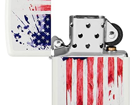 Zippo Patriotic US Flag Design Lighter, White Matte - Windproof, American Icon Fashion