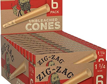 Zig-Zag Cones Unbleached Natural Fiber Pre Rolled Rolling Paper 1 & 1 4 (24 Box Carton) 144 Total Cones Discount