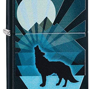 Zippo Wolf and Moon Design Black Matte Pocket Lighter on Sale