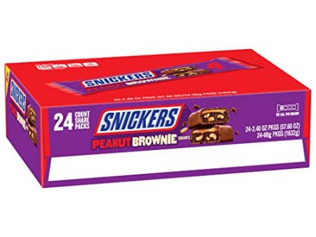 Snickers Peanut Brownie Squares Chocolate Candy Bar, 2.4 Ounce - 24 Count Pack For Sale