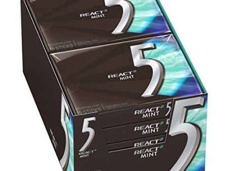 5 GUM React Mint Sugar Free Chewing Gum, 15 pieces (10 pack) Supply