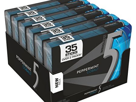 5 GUM Sugar Free Chewing Gum, Peppermint Cobalt, 35-stick pack (6 packs) Supply