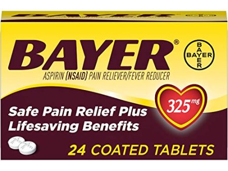 Genuine Bayer Aspirin 325mg Coated Tablets Pain Reliever Fever Reducer, 24 Count For Cheap