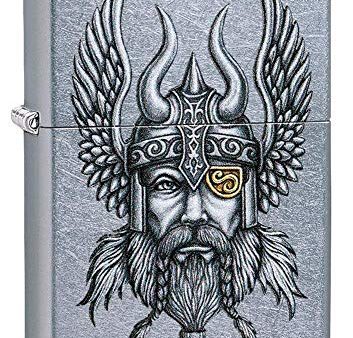 Zippo Viking Warrior Design Street Chrome Pocket Lighter Cheap